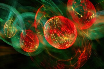 Fototapete - Brightly colored abstract Christmas ornaments and sparkling lights create a vibrant holiday atmosphere, showcasing the spirit of celebration. Generative AI