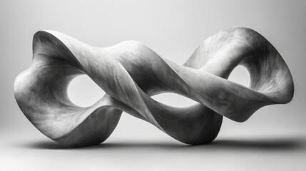 Leinwandbilder - A stunning abstract sculpture curves gracefully, featuring twisting shapes and open spaces, set against a simple gray background that accentuates its artistry.