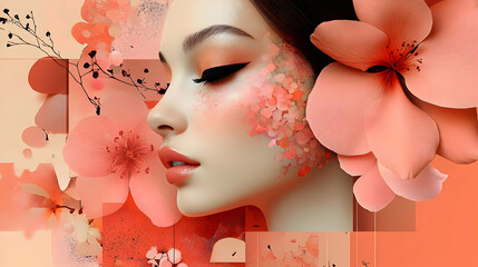 Poster - A stylized portrait of a woman adorned with floral elements.