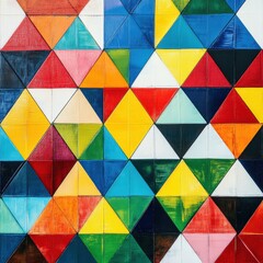 Aufkleber - A colorful display of triangular patterns forms a striking geometric abstraction, showcasing diverse hues in a harmonious layout. Generative AI