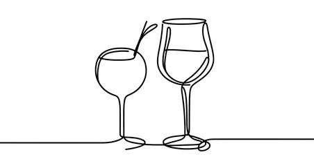 Wall Mural - continuous line drawing representing two glasses with cocktails