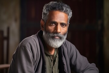 Wall Mural - Portrait of a senior Indian man with grey hair and beard.