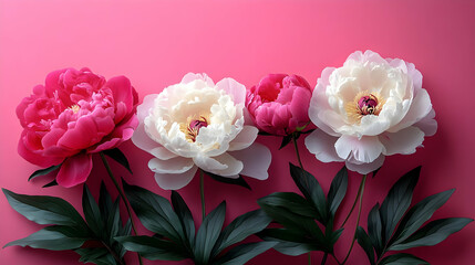 Wall Mural - Vibrant peonies arranged against a pink backdrop.