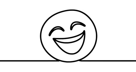 Wall Mural - simple line art illustration of a laughing face emoji on a white background. vector illustration.