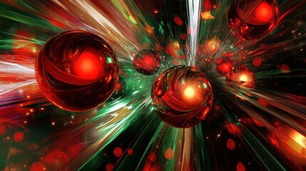 Poster - Brightly colored Christmas ornaments and lights swirl together, creating a vibrant, festive atmosphere for the holiday celebration. Generative AI