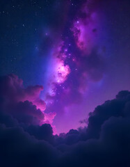 mysterious nebula in deep space with luminous stars twinkling in the background, surrounded by dark 