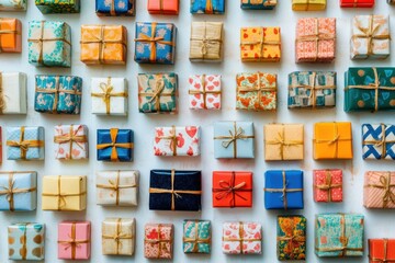 Leinwandbilder - An array of colorful and decorative gift boxes in different sizes is beautifully organized, perfect for any joyful celebration. Generative AI