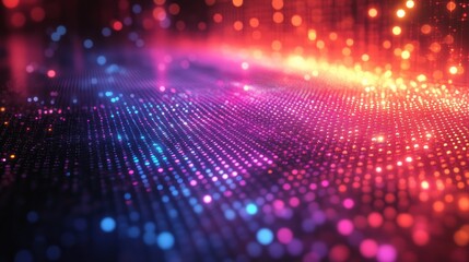 vibrant digital landscape with multicolored lights forming a dynamic, abstract pattern, creating a m