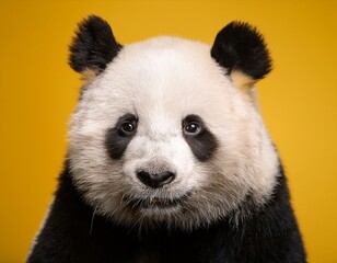 portrait of panda on yellow background