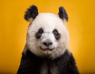 portrait of panda on yellow background