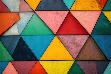 Aufkleber - Vivid triangular patterns in various colors create a striking geometric abstract design on a textured background, enhancing visual interest. Generative AI