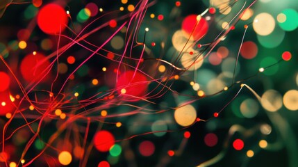 Fototapete - Vibrant colors of Christmas ornaments and twinkling lights fill the space, evoking a joyful holiday ambiance. Generative AI