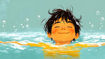 Sticker - A joyful child swimming in a pool, enjoying a carefree moment.