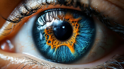 Sticker - Close-up of a vibrant, detailed human eye with unique colors.