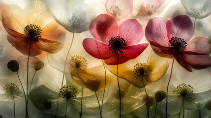 Canvas Print - A vibrant arrangement of translucent flowers in soft colors.