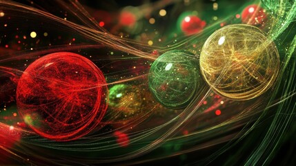 Poster - Colorful abstract design features Christmas ornaments and lights, creating a vibrant atmosphere filled with festive cheer and warmth. Generative AI