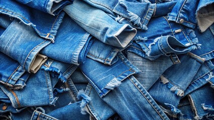 Denim texture background with heap of torn jeans