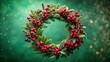 © Atittaya - Depth of Field Christmas wreath with red berries and green leaves on green background