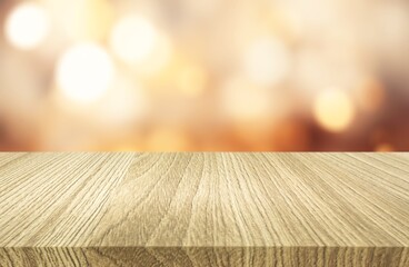 Canvas Print - Wooden counter table with blur bokeh background