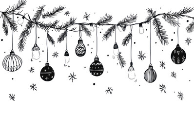 Wall Mural - PNG Decorative christmas border ornaments branches black.