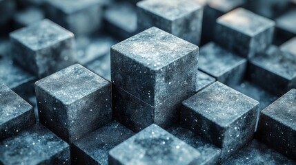 Leinwandbilder - The arrangement features textured cubes in varying sizes, creating an engaging abstract landscape. Soft lighting highlights their surfaces, emphasizing depth and contrast.