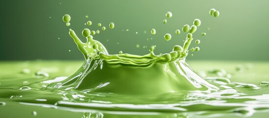 Poster - Green liquid splash creating a crown-shaped wave with droplets flying off.