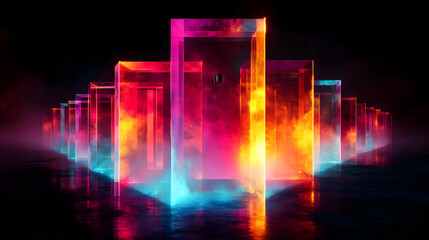 Canvas Print - Futuristic glowing structures in vibrant colors against a dark backdrop.