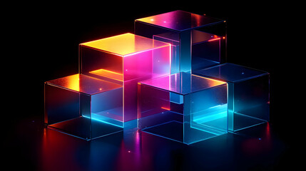 Sticker - Colorful translucent cubes illuminated with vibrant lighting.