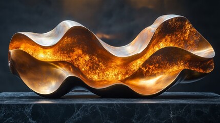 Poster - A stunning glass sculpture characterized by smooth, wavy lines and a warm amber glow highlights the exquisite craftsmanship and artistic design.