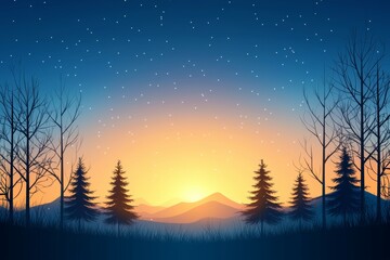 Sticker - A beautiful landscape with a sunset in the background and a few trees