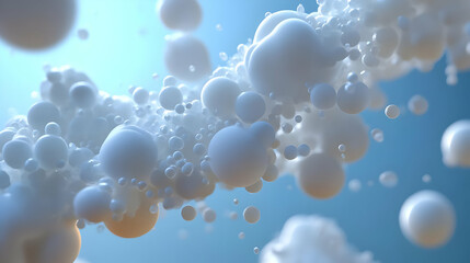 Poster - Abstract image of floating white spheres in a blue background.