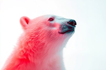 Mystic portrait of baby Polar Bear in studio, copy space on right side, Headshot, Close-up View, isolated on white background