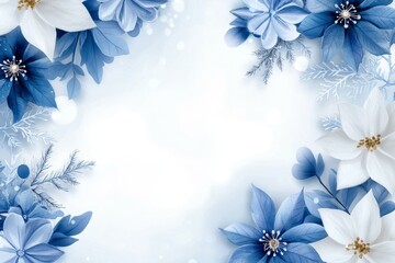 Canvas Print - A blue and white flowery border with a white background