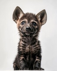 Mystic portrait of baby Striped Hyena , copy space on right side, Headshot, Close-up View, isolated on white background