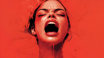 Wall Mural - A dramatic portrait of a woman expressing intense emotion.