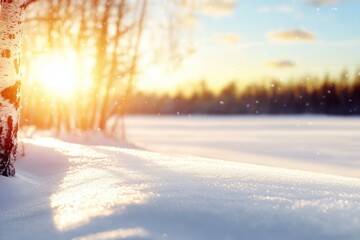 Poster - A snowy landscape with a tree in the foreground