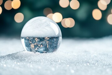 Wall Mural - A clear glass ball is sitting on top of a snowy surface