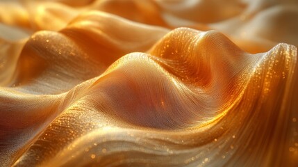Aufkleber - Golden fabric flows elegantly, creating soft, wavy patterns that shimmer under the light, highlighting the texture and richness of the material.