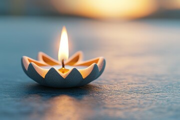 Wall Mural - A small candle is lit in a bowl on a dark surface