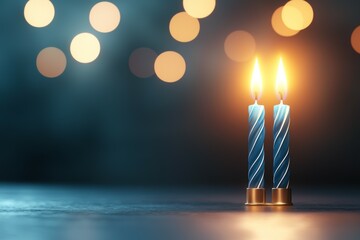 Poster - Two blue candles are lit on a dark background