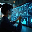 © Makaron - A professional woman analyzing data on a large screen, showcasing modern data visualization techniques in a corporate environment.