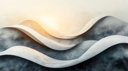 Poster - Softly undulating curves create an abstract landscape, illuminated by warm light from the setting sun, evoking tranquility and calmness.