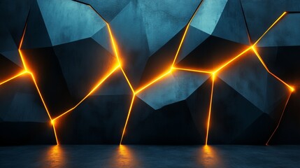 Poster - A striking abstract wall features illuminated cracks that create a unique and modern design. The interplay of dark surfaces and glowing edges adds depth and artistic flair to the setting.