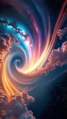 Wall Mural - Colorful clouds and abstract vortex in space, vertical video