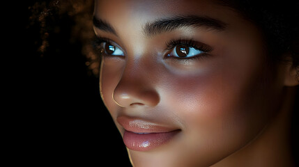 Poster - Close-up portrait of a young girl with natural beauty and expression.