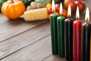 A table with a bunch of candles and vegetables