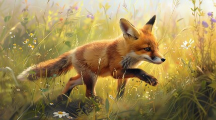 Wall Mural - Red Fox in a Meadow