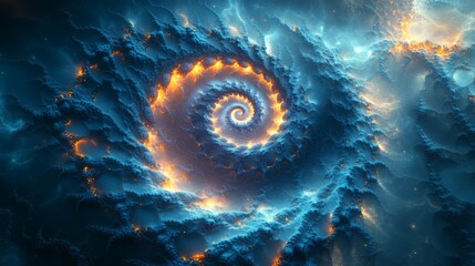 Aufkleber - A captivating cosmic spiral is on display, featuring brilliant blue and orange hues that blend seamlessly, creating an otherworldly atmosphere.