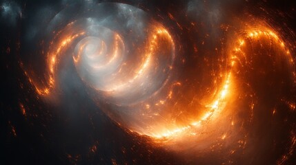 Leinwandbilder - This captivating cosmic swirl features bright orange flames intertwined with gray and black clouds, creating a dramatic visual in the vast universe.