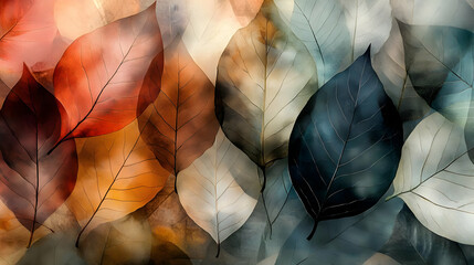 Canvas Print - A vibrant arrangement of overlapping autumn leaves in various colors.